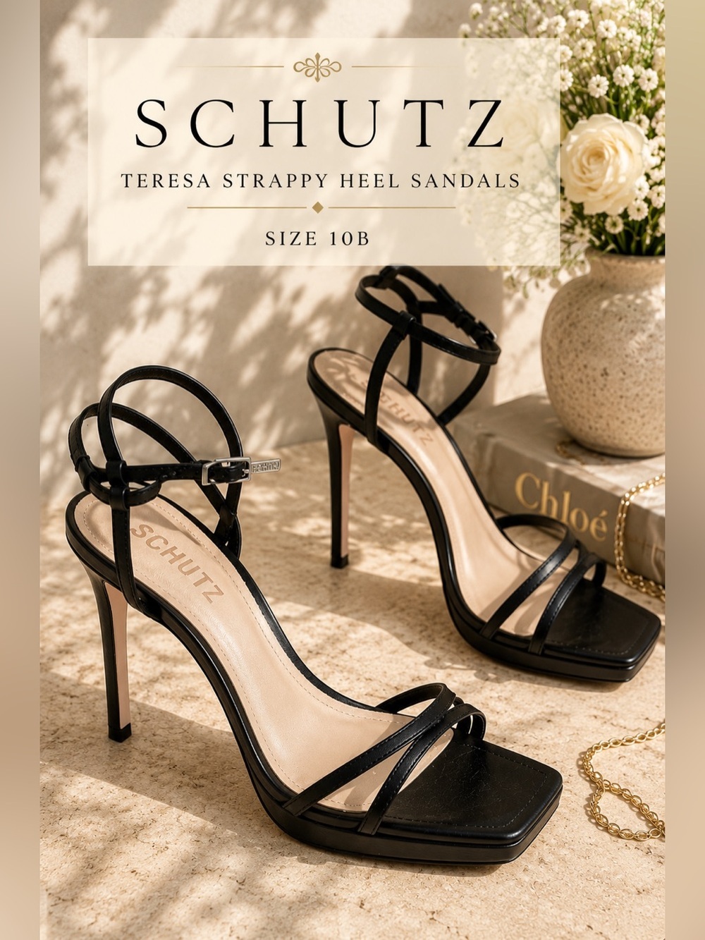 Schutz Teresa Strappy Platform Heels Black Leather Size 10B